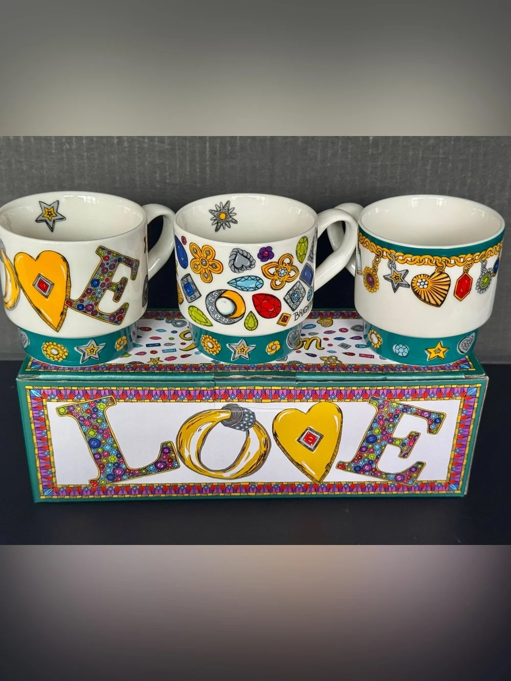 Brighton Love Specialty Mug Set of 3 Cups Multi Colored NIB New In Box